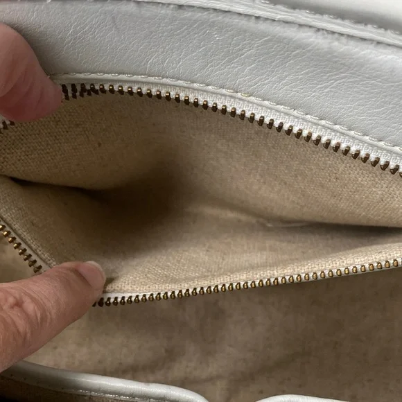 Inge Trapezoid Shoulder Bag Satchel‎ in Turquoise Cane, White Trim, Linen Lining - Picture 5 of 15